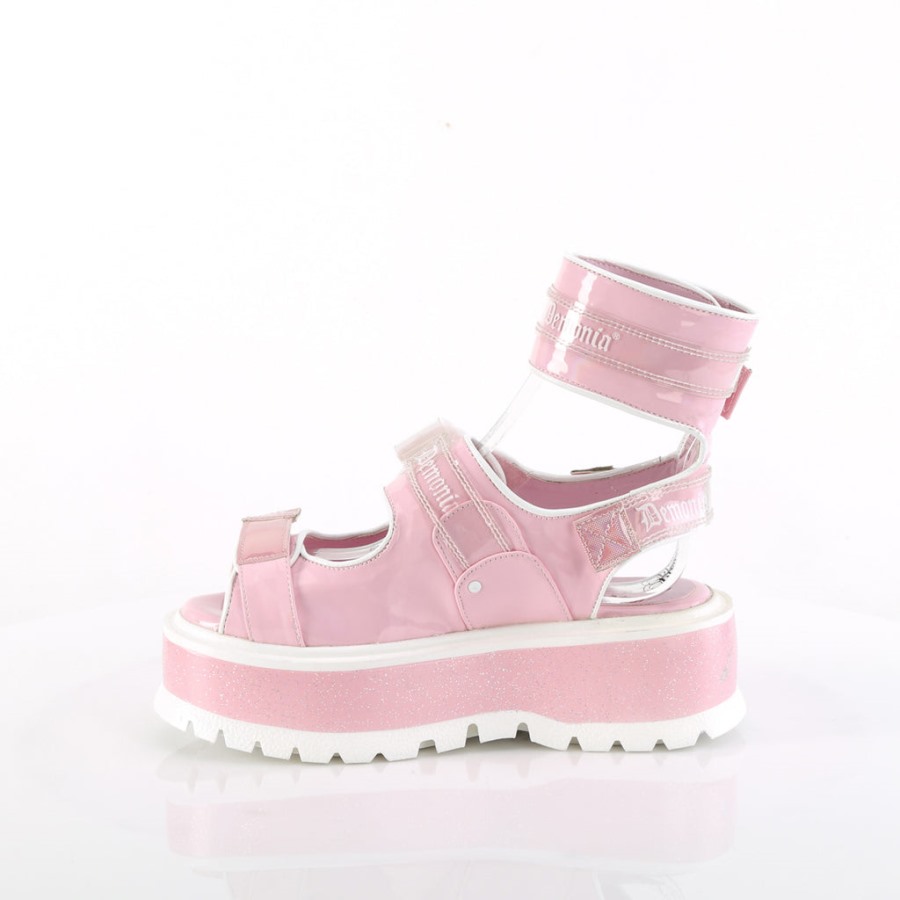 Demonia Hungary Baby Pink Holo Patent Slacker-15b