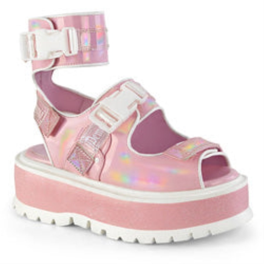 Demonia Hungary Baby Pink Holo Patent Slacker-15b