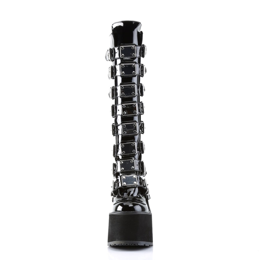 Demonia Hungary Black Patent Stack-301
