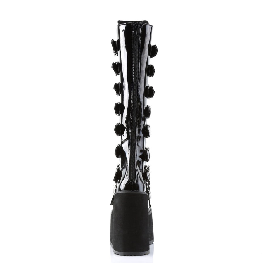 Demonia Hungary Black Patent Stack-301