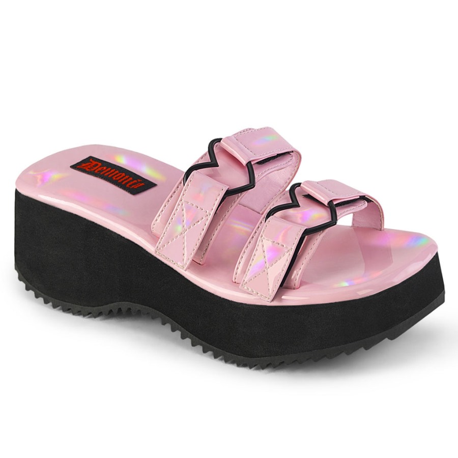 Flip-12 Baby Pink Holo Patent Demonia Hungary