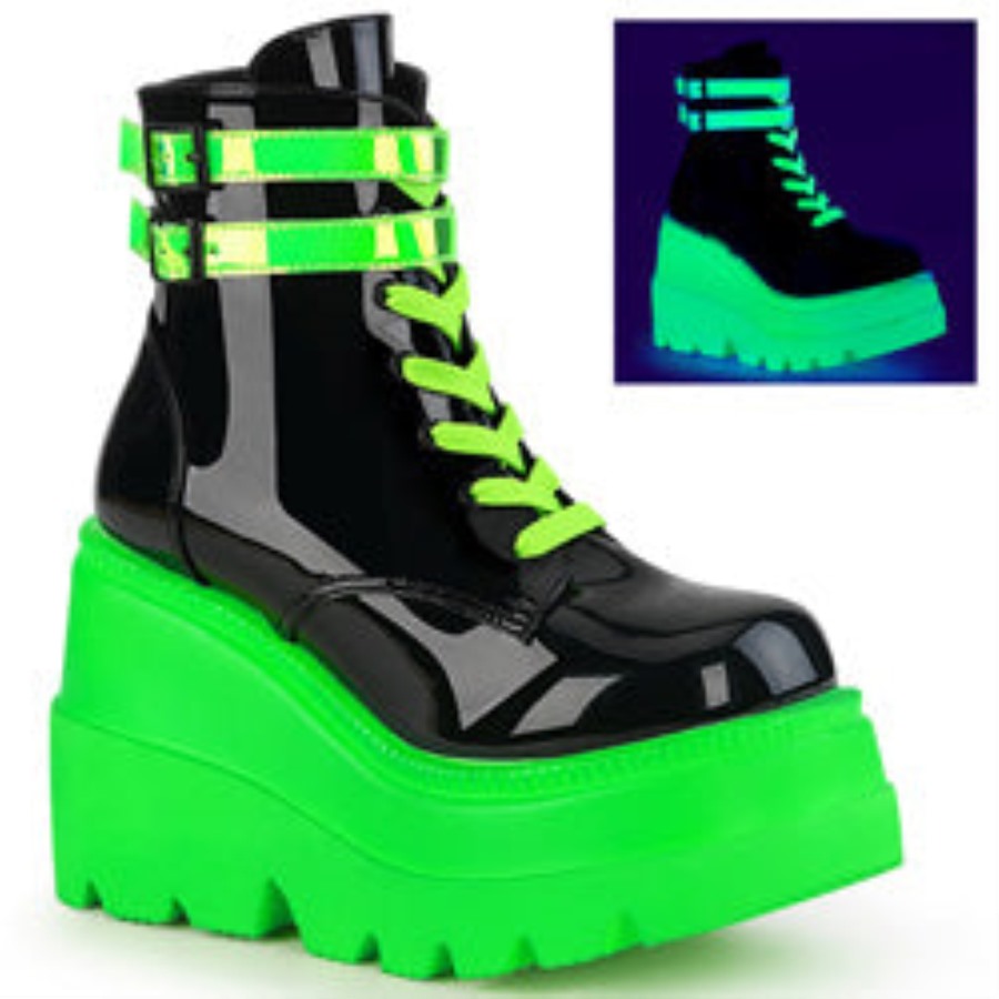 Shaker-52 Black Patent-u V Neon Green Demonia Hungary
