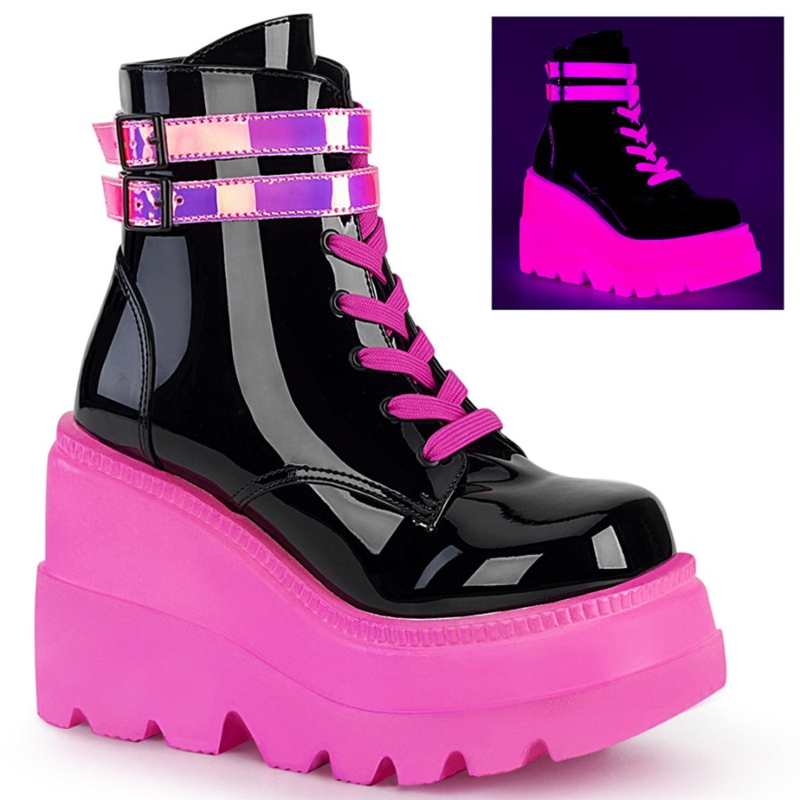 Shaker-52 Black Patent-u V Neon Pink Demonia Hungary