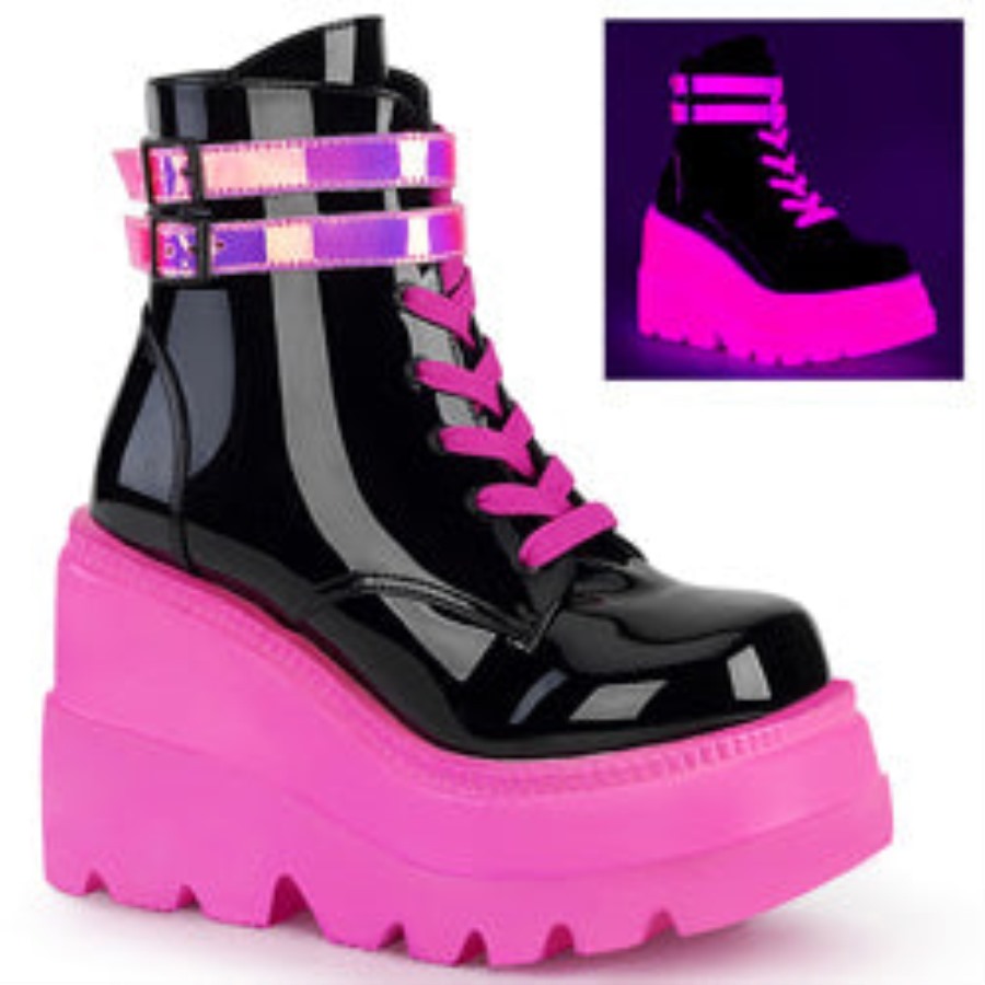 Shaker-52 Black Patent-u V Neon Pink Demonia Hungary