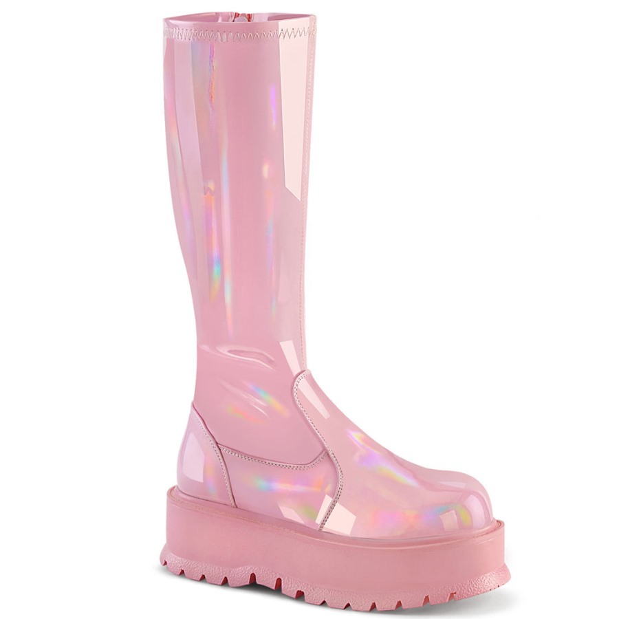 Slacker-200 Baby Pink Holo Patent Demonia Hungary