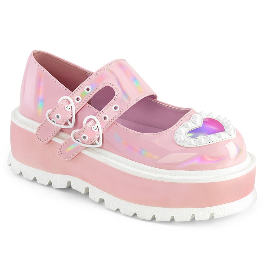 Slacker-25 Baby Pink Holo Patent Demonia Hungary