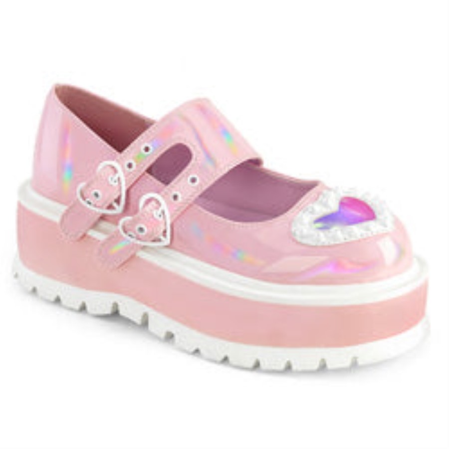 Slacker-25 Baby Pink Holo Patent Demonia Hungary