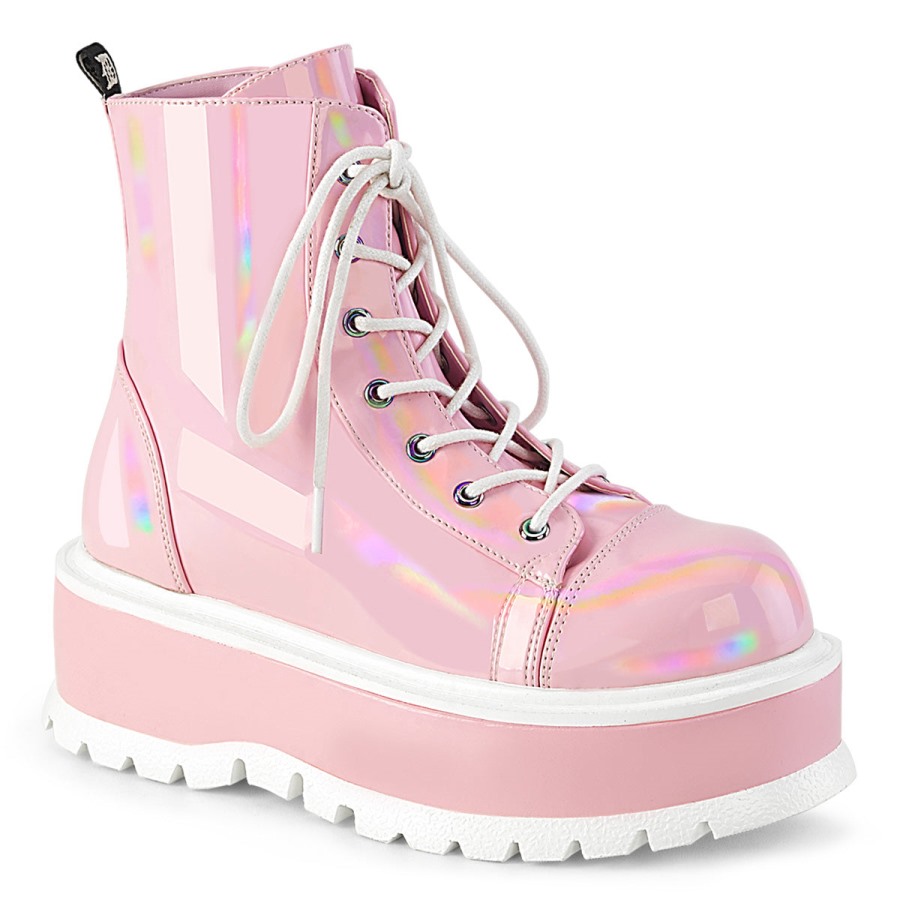 Slacker-55 Baby Pink Holo Patent Demonia Hungary
